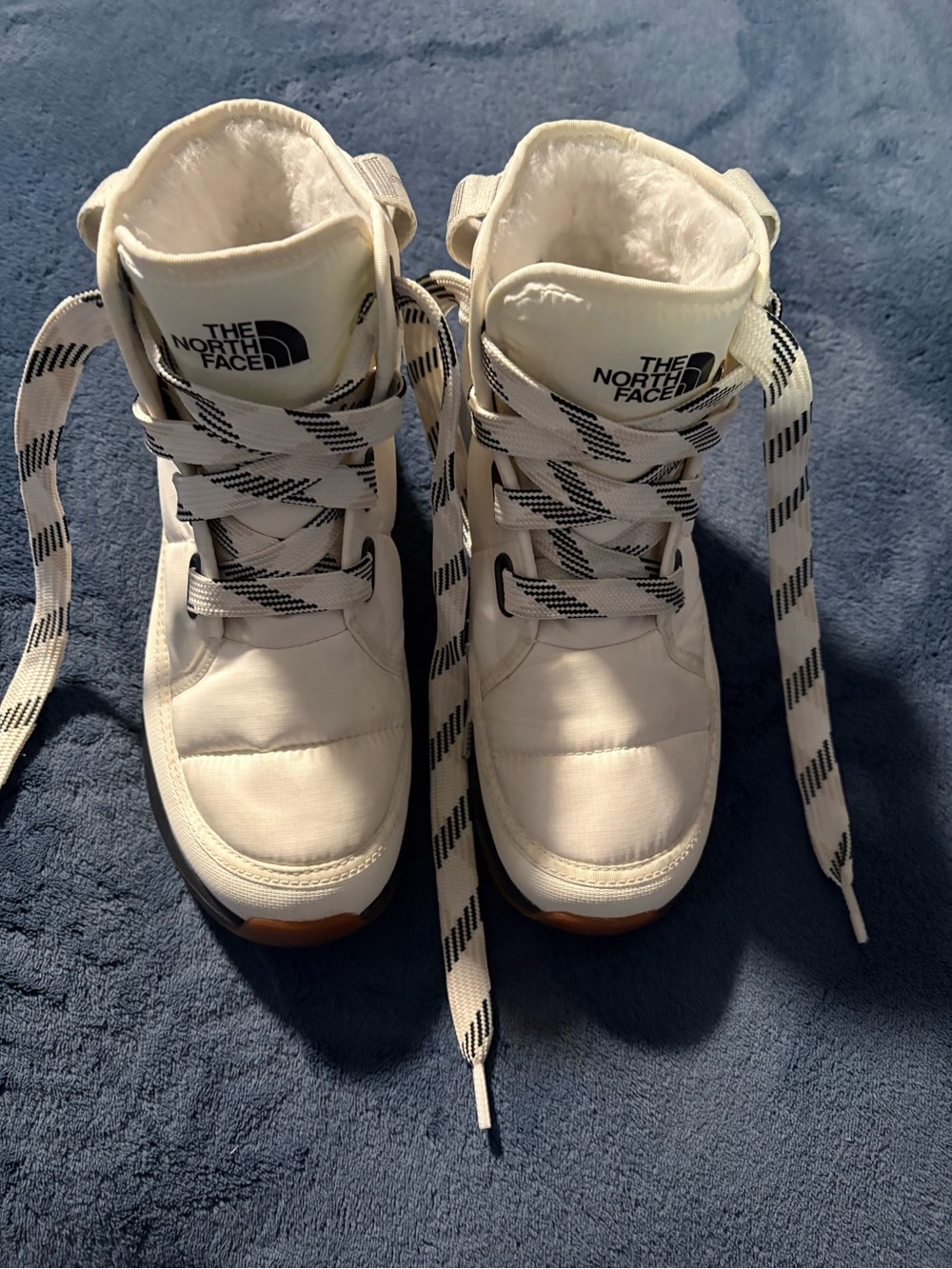 The North Face White and Black Lace-Up Plush-Lined Boots